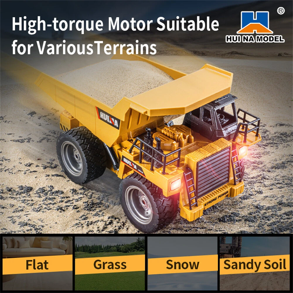 Huina Toys RTR 1534 1/18 2.4G 9CH RC Car Dump Truck Alloy Bucket Cabin LED Light Engineering Remote Control Simulation Construction Vehicles Models Children Kids Gifts - Image 3