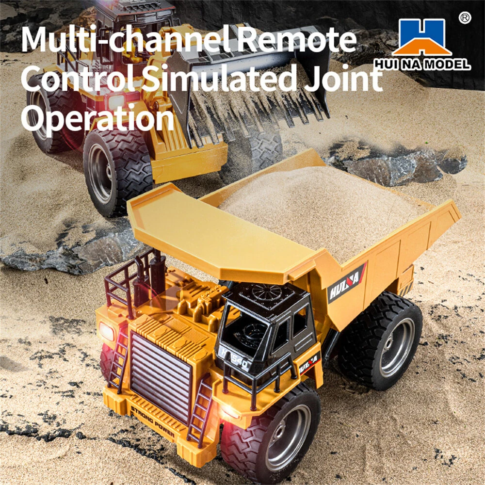Huina Toys RTR 1534 1/18 2.4G 9CH RC Car Dump Truck Alloy Bucket Cabin LED Light Engineering Remote Control Simulation Construction Vehicles Models Children Kids Gifts - Image 2