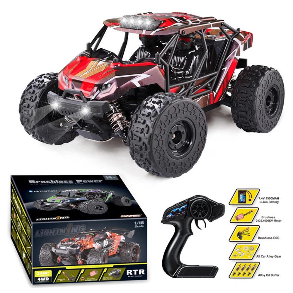 HS 18431 18432 Brushless RTR 1/18 2.4G 4WD 52km/h RC Car Full Proportional LED Light Off-Road Monster Truck Vehicles Models Toys - Image 4
