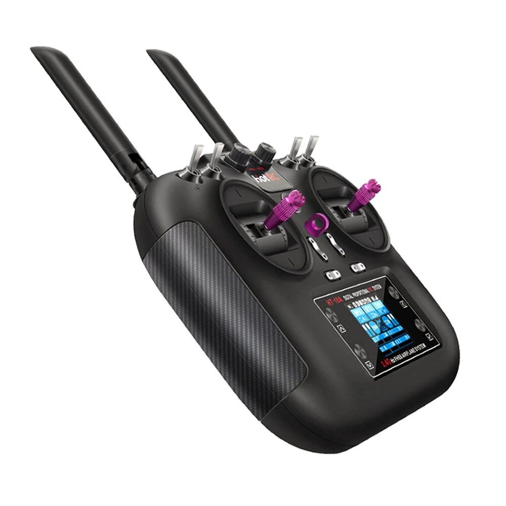 HOTRC HT-10A 2.4GHz 10CH FHSS 1.7-Inch Color Screen Radio Transmitter with F-10A Receiver for RC Car Ship Airplane Models