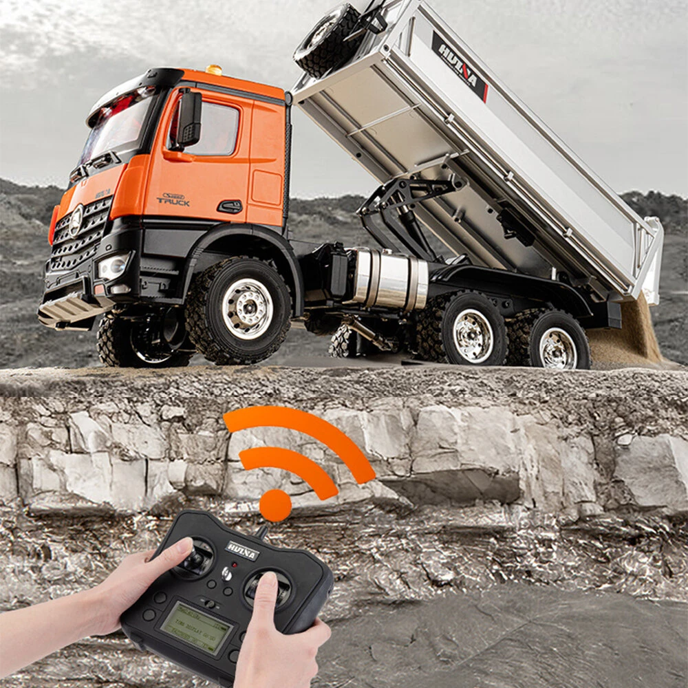 Huina 1598 2.4G 14CH 6WD RC Car Dump Truck RTR Half Alloy Full Proportional Control Simulation Sound and Light Vehicle Model - Image 5