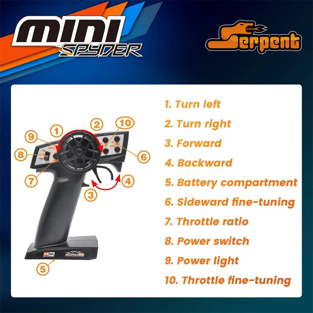 Serpent MINI for Spyder SC SER430001 RTR 1/24 2.4G RWD RC Car Off-Road Truck EP Full Proportional Control Built In ESP Vehicles Models Toys - Image 4