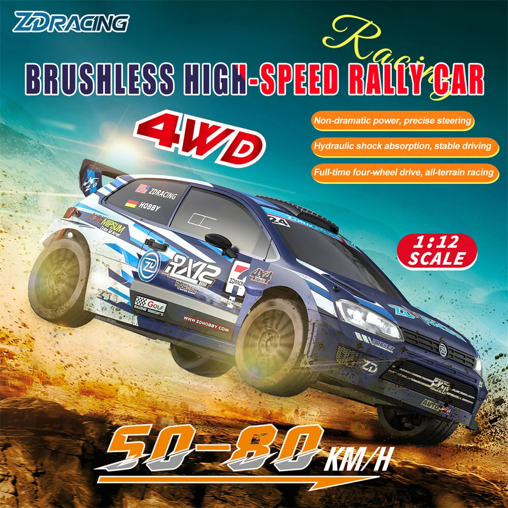 ZD Racing RX12 RTR 1/12 2.4G 4WD 80km/h 3S Brushless Drift Rally RC Car Gyro Metal Chassis Gear Oil Filled Shock LED Light Rocket Motor ESC High Speed Vehicles Models Toys - Image 8