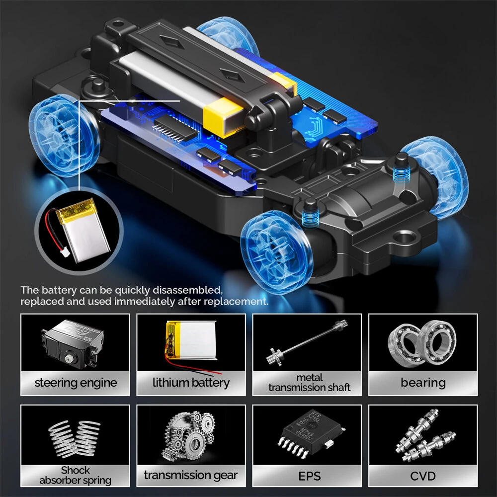 Hstar D43-01 RTR 1/43 2.4G 4WD Drift RC Car Gyro Mini Full Proportional Alloy Body Shell LED Light Remote Control High-Speed Motor On-Road Racing Vehicle Model Boys Gifts Toys - Image 3
