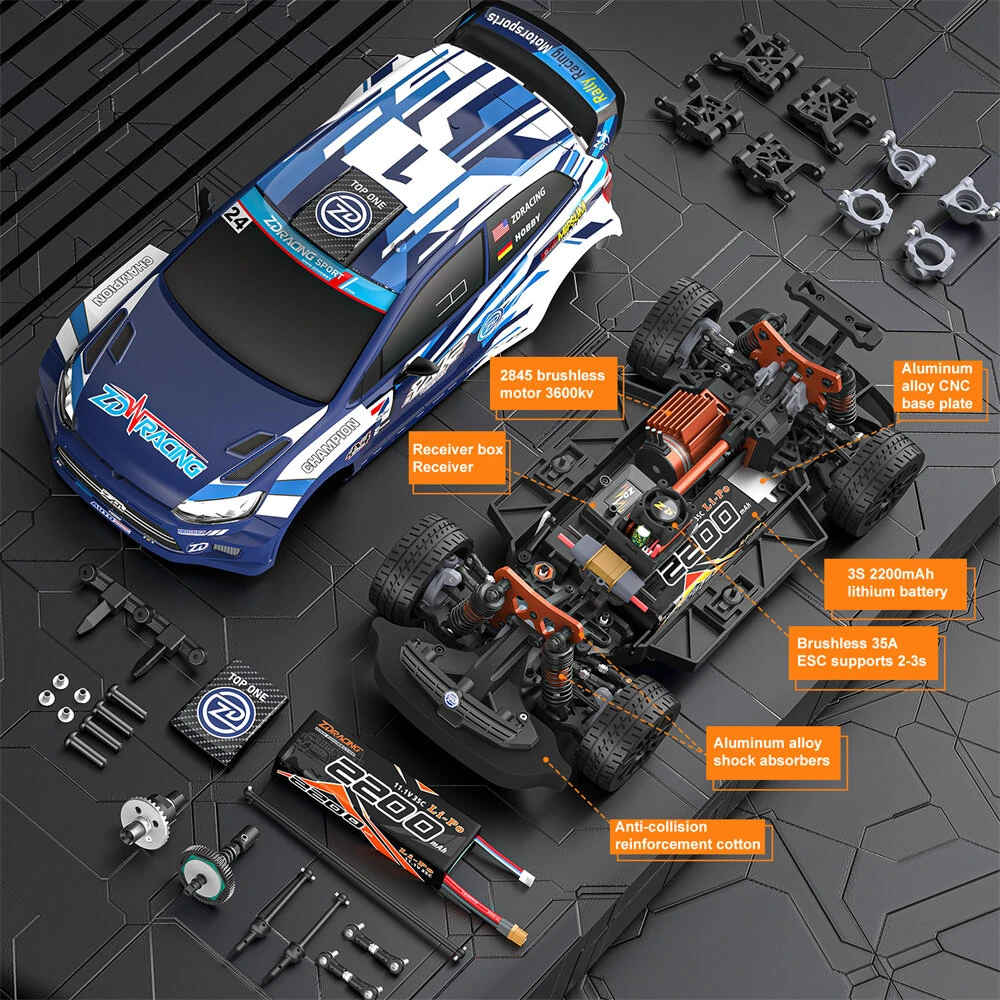 ZD Racing RX12 RTR 1/12 2.4G 4WD 80km/h 3S Brushless Drift Rally RC Car Gyro Metal Chassis Gear Oil Filled Shock LED Light Rocket Motor ESC High Speed Vehicles Models Toys - Image 6