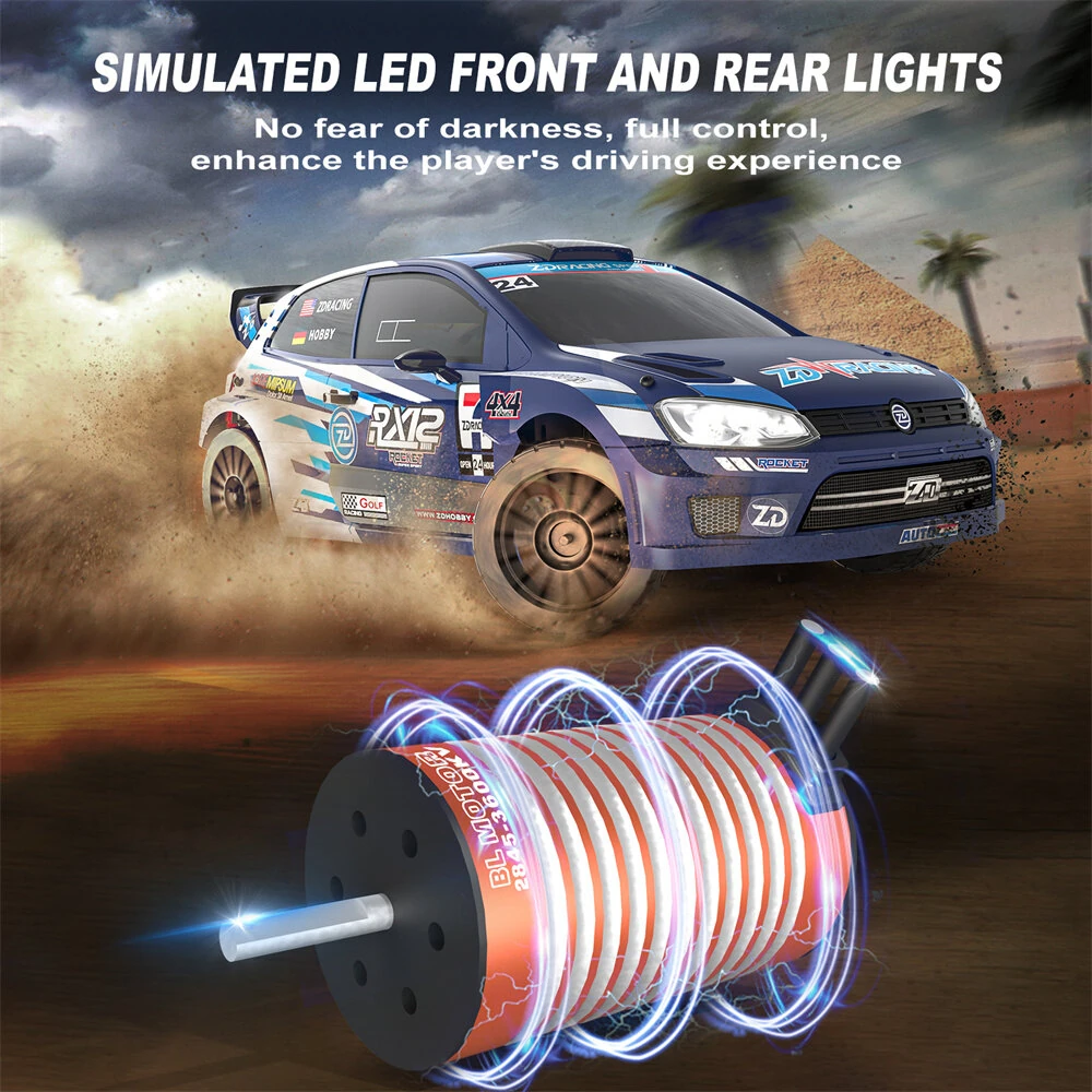 ZD Racing RX12 RTR 1/12 2.4G 4WD 80km/h 3S Brushless Drift Rally RC Car Gyro Metal Chassis Gear Oil Filled Shock LED Light Rocket Motor ESC High Speed Vehicles Models Toys - Image 9