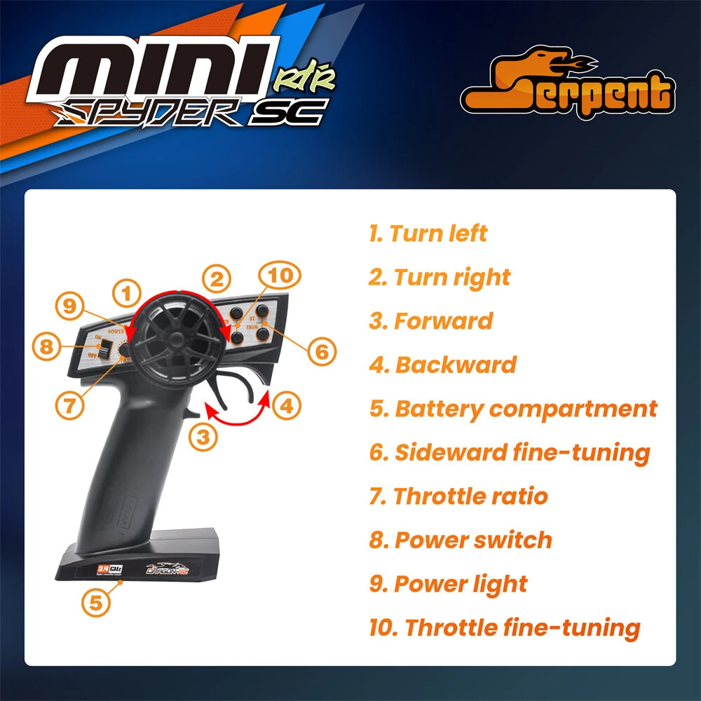 Serpent MINI for Spyder SC SER430002 RTR 1/24 2.4G RWD RC Car Off-Road Truck EP Full Proportional Control Built In ESP Vehicles Models Toys - Image 8