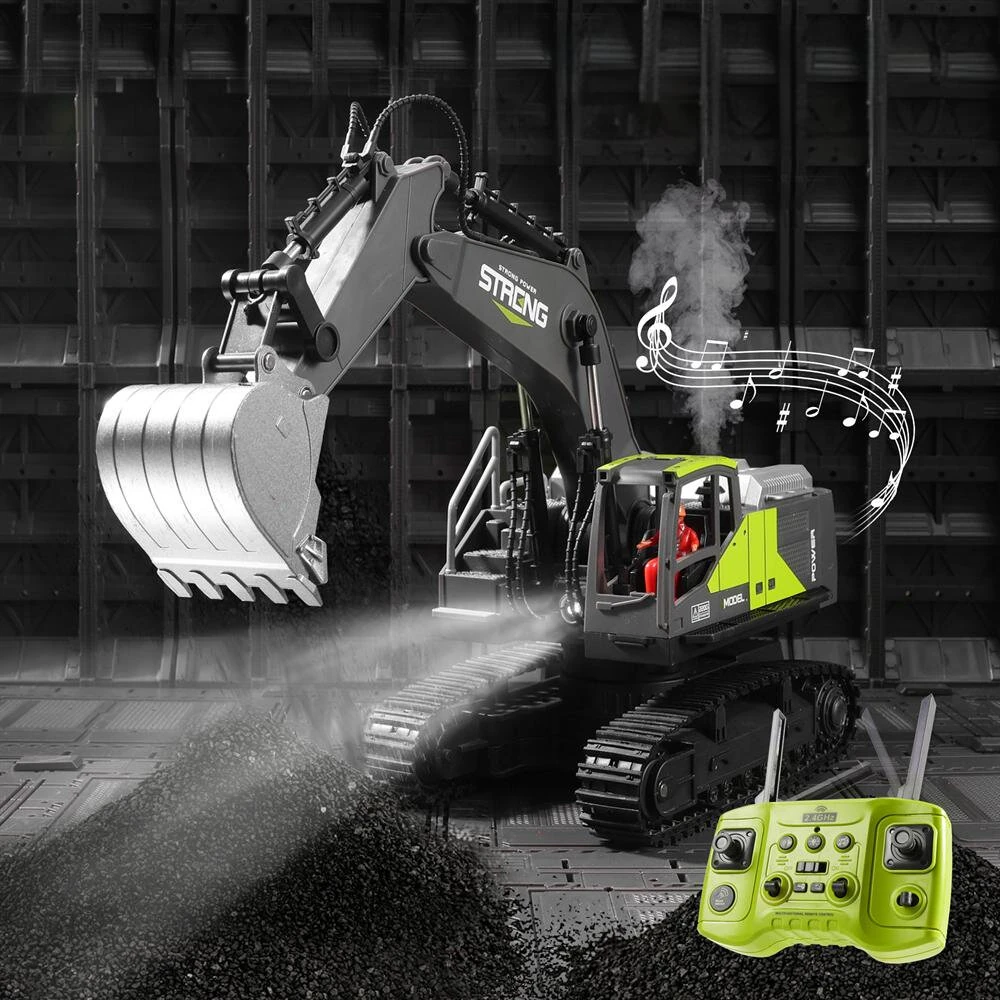 HJ Models 689-714A 1/16 2.4G 16CH RC Car Excavator Engineering Vehicles Alloy Bucket Digging 680 Rotation Spray LED Light Sound RTR Toys - Image 4