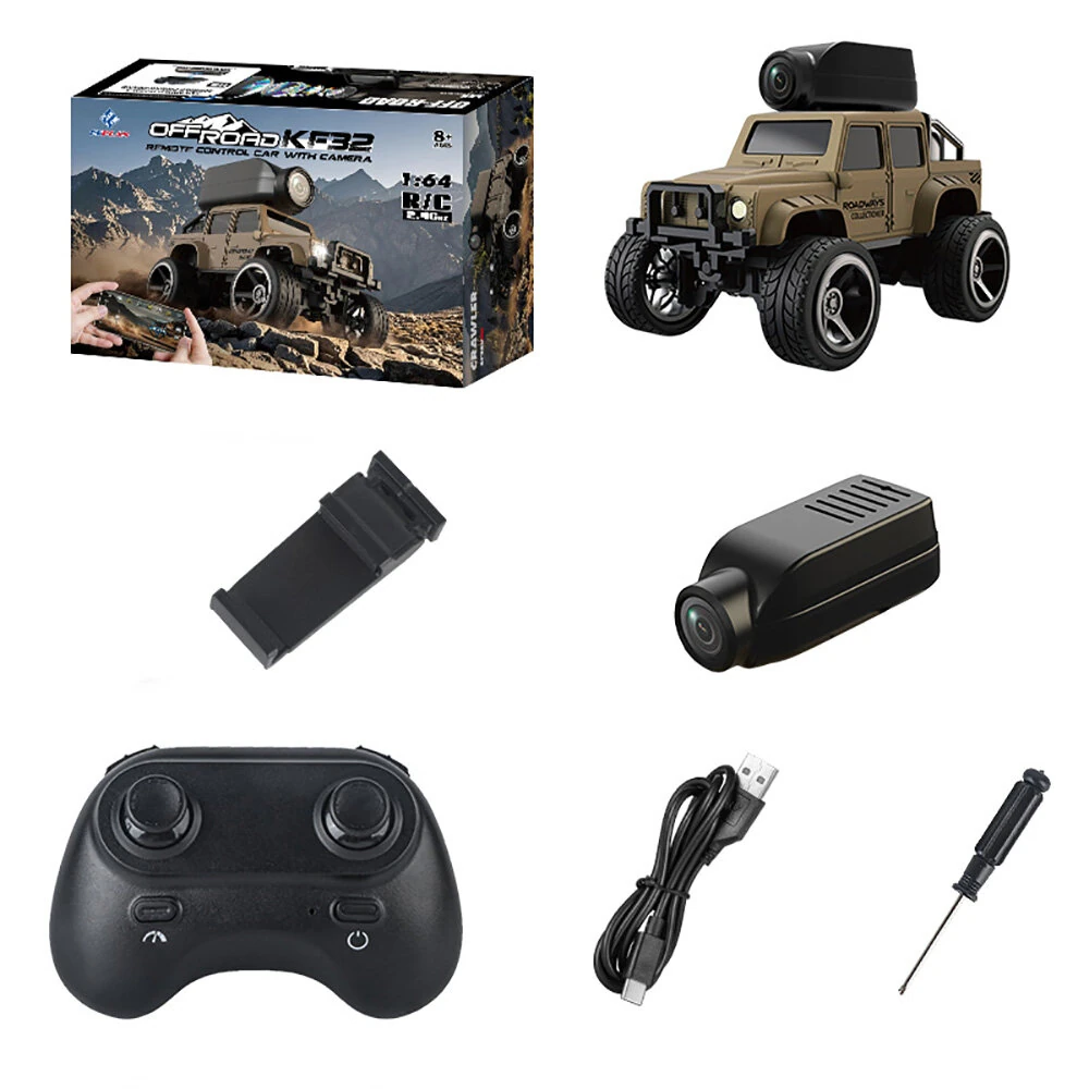 KFPlan KF32 1/64 2.4G 2WD Alloy Mini Desk RC Car Proportional Control Crawler W/ 480p Top-Mounted FPV Camera Vehicle Models RTR for Children Toys - Image 2