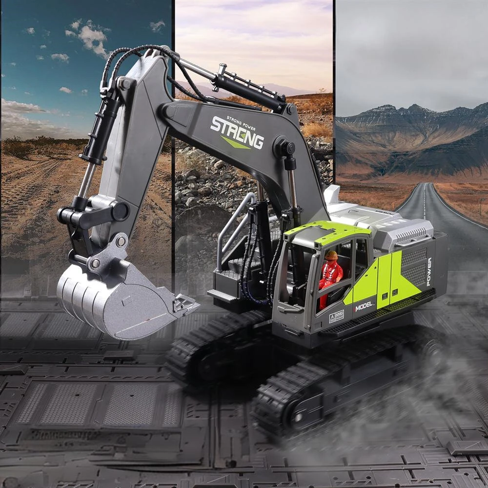 HJ Models 689-714A 1/16 2.4G 16CH RC Car Excavator Engineering Vehicles Alloy Bucket Digging 680 Rotation Spray LED Light Sound RTR Toys - Image 2