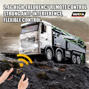 HuiNa Toys 1381 RTR 1/18 2.4G 11CH RC Car Alloy Concrete Cement Pump Truck One-Button Water Spray LED Light Sound  Engineering Construction Remote Control Vehicles Models Kids Children's Toy
