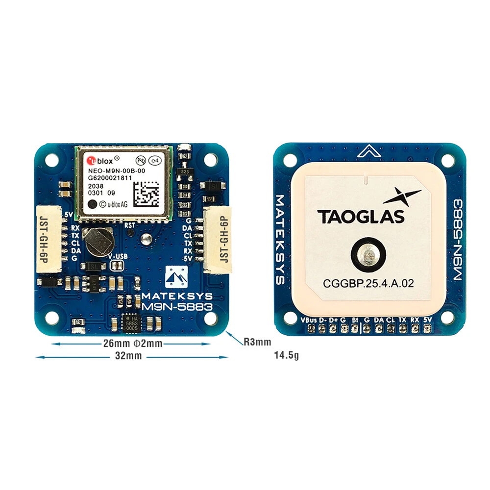 Matek Systems GNSS M9N-5883 NEO-M9N GPS Module With Magnetic Compass QMC5883L Support GLONASS, Galileo for FPV RC Racing Drone - Image 2