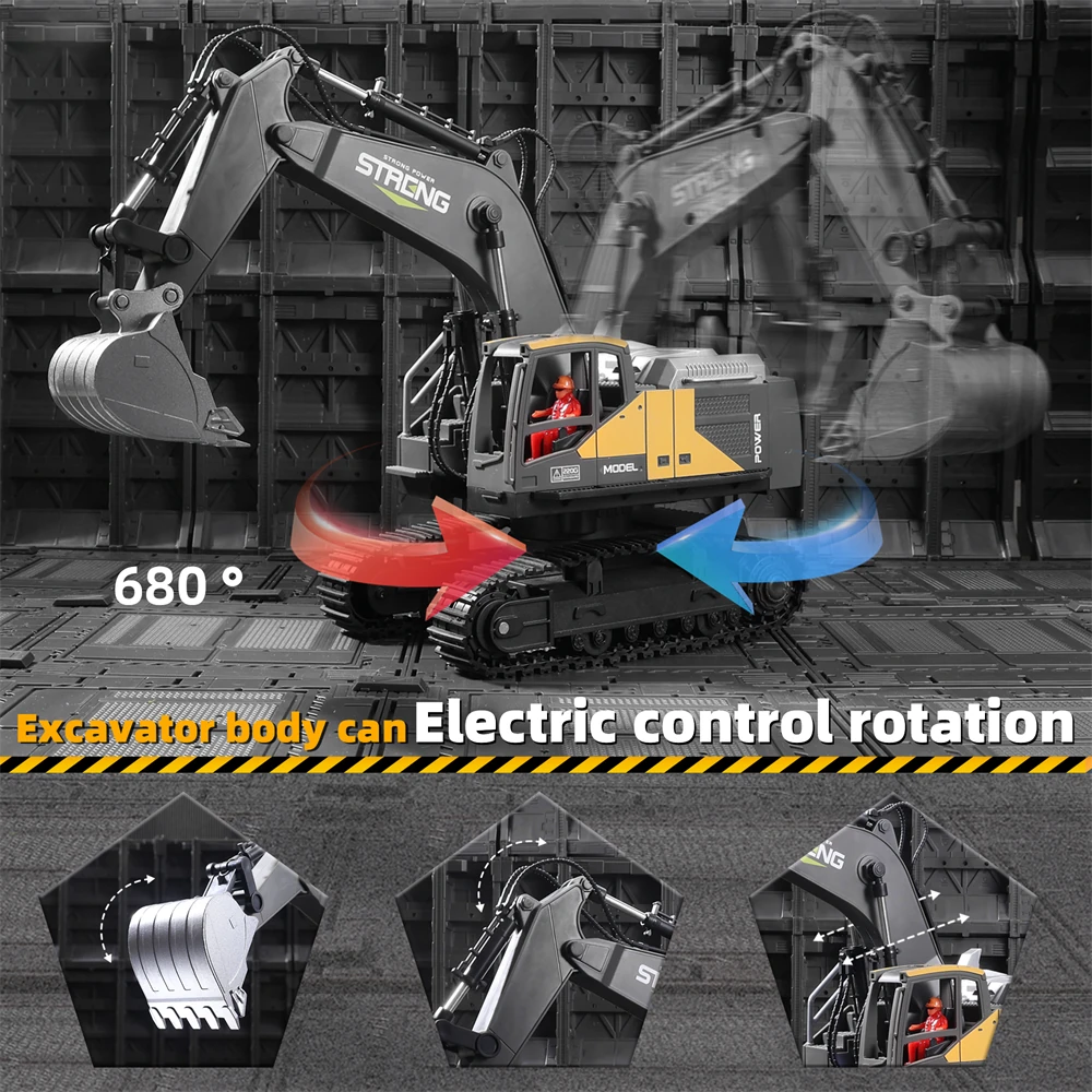 HJ Models 689-714A 1/16 2.4G 16CH RC Car Excavator Engineering Vehicles Alloy Bucket Digging 680 Rotation Spray LED Light Sound RTR Toys - Image 7