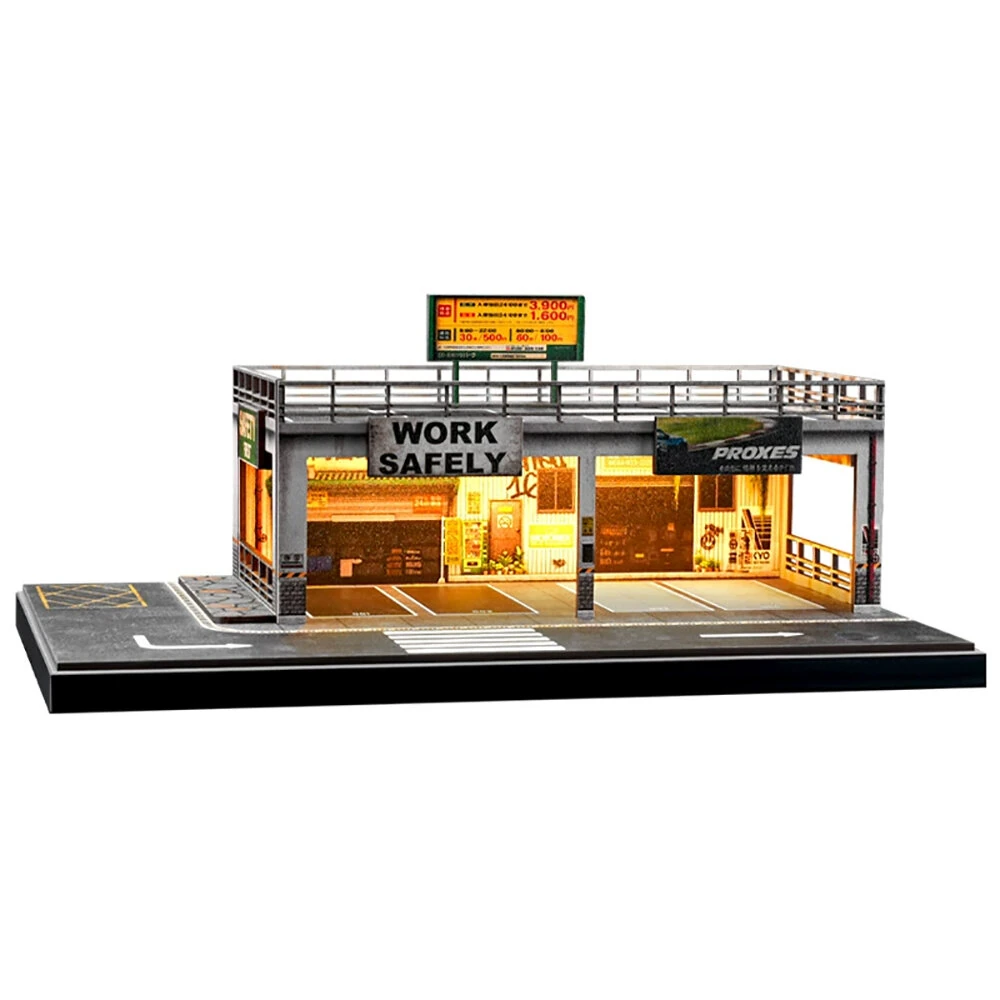 SafeWork 1/64 RC Car Double-Layer Simulated Parking Garage Model Parking Lot With Lights Diy Scene Decoration - Image 4