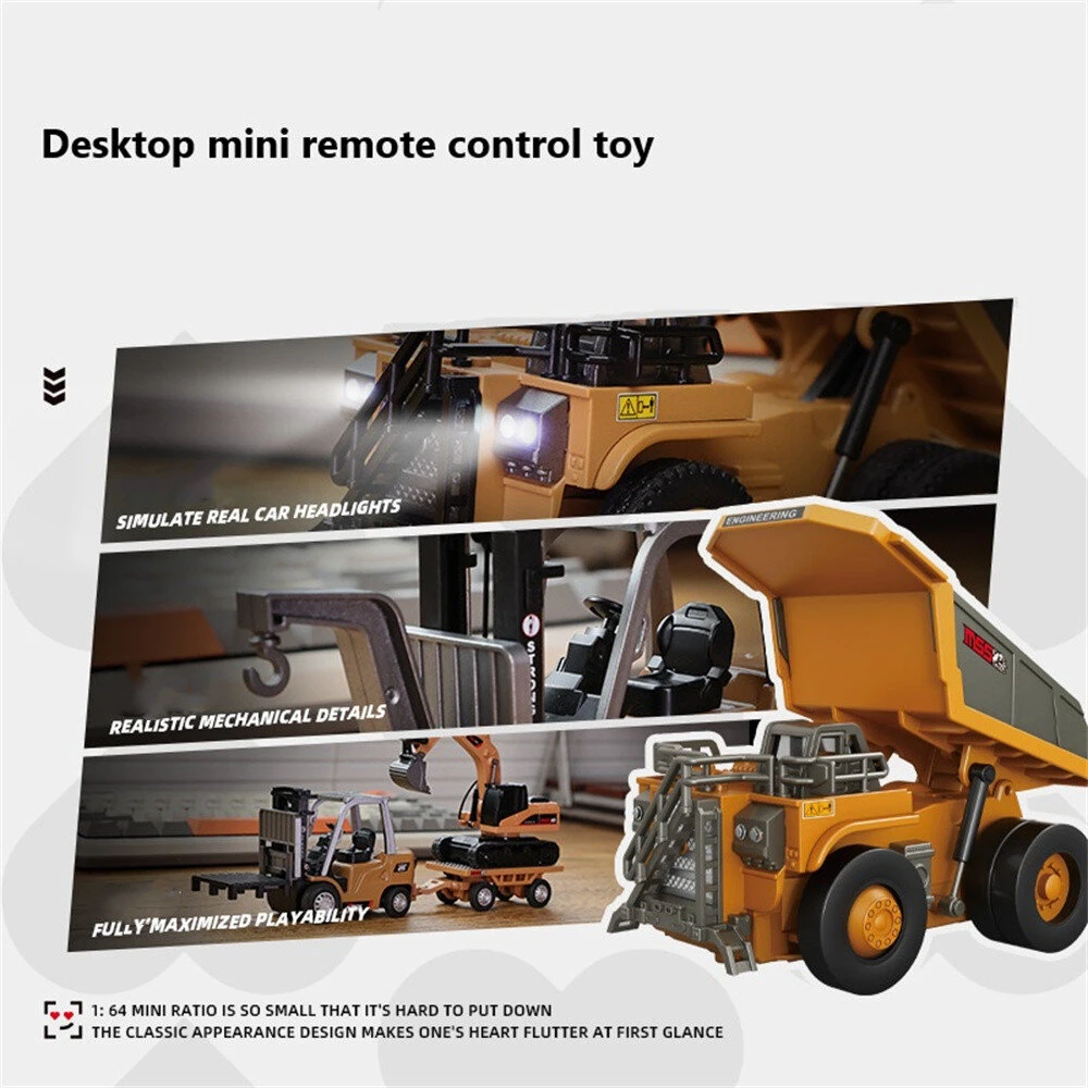 Z6750/Z6752/Z6753 RTR 1/64 2.4G Mini RC Car Alloy Forklift Excavator Dump Truck Support App Remote Controlled LED Light Sound Engineering Vehicle Two Speed Desktop Toys Model Collection Gift For Boys - Image 8