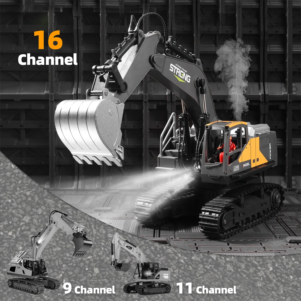 HJ Models 689-714A 1/16 2.4G 16CH RC Car Excavator Engineering Vehicles Alloy Bucket Digging 680 Rotation Spray LED Light Sound RTR Toys - Image 5