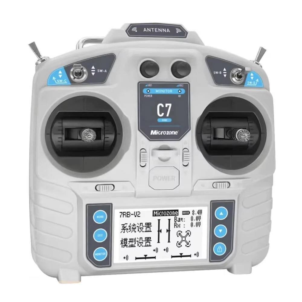 MicroZone MC7 C7 MINI 2.4GHz 8CH Radio Transmitter with MC8RE-V2 Receiver for RC Aircraft FPV Racer Drone Multirotor Helicopters
