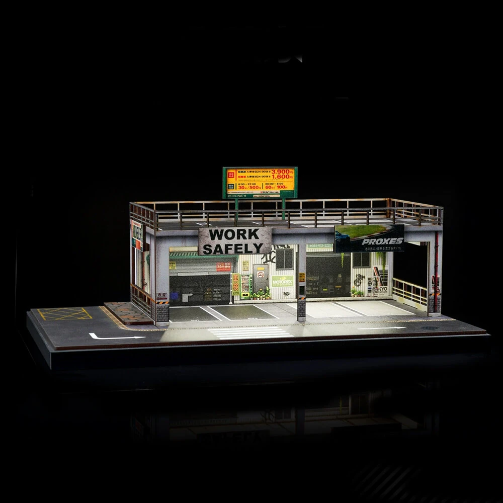 SafeWork 1/64 RC Car Double-Layer Simulated Parking Garage Model Parking Lot With Lights Diy Scene Decoration - Image 3