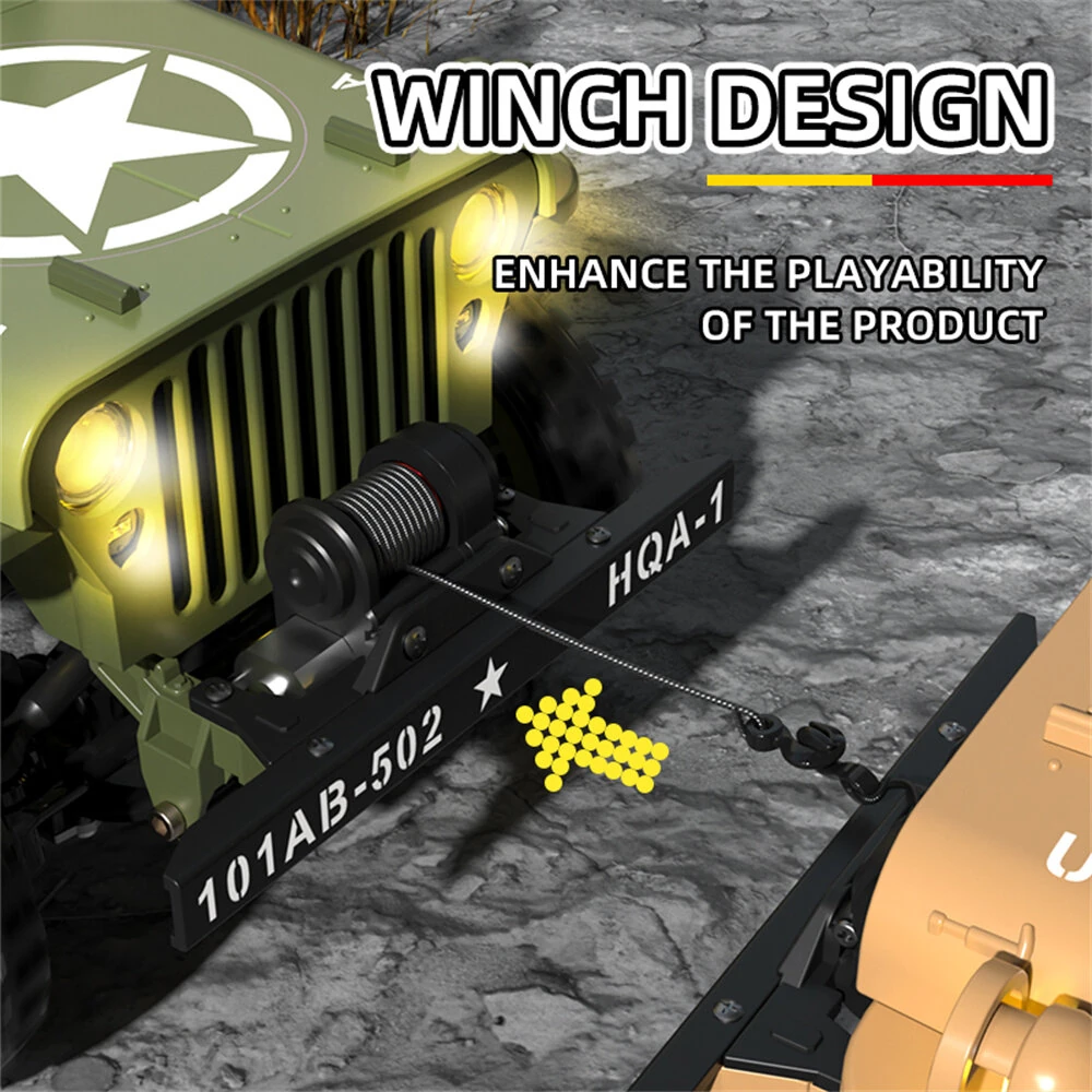 HG TRASPED HG4-58 RTR 1/14 2.4G 4WD RC Car Willys Military Truck for Jeep Off-Road Climbing LED Light Sound Winch Two Speed Metal Frame Rock Crawler Full Proportional Vehicles Models Toys - Image 7