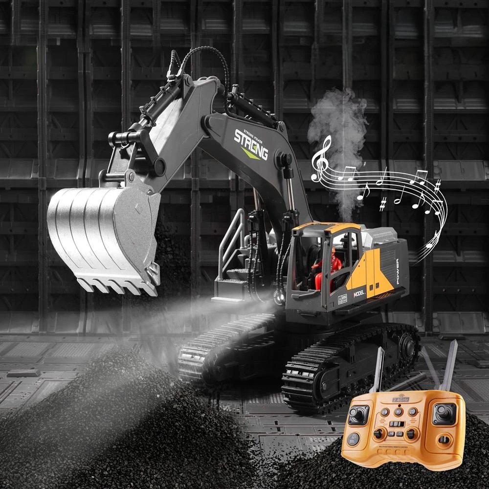 HJ Models 689-714A 1/16 2.4G 16CH RC Car Excavator Engineering Vehicles Alloy Bucket Digging 680 Rotation Spray LED Light Sound RTR Toys - Image 3
