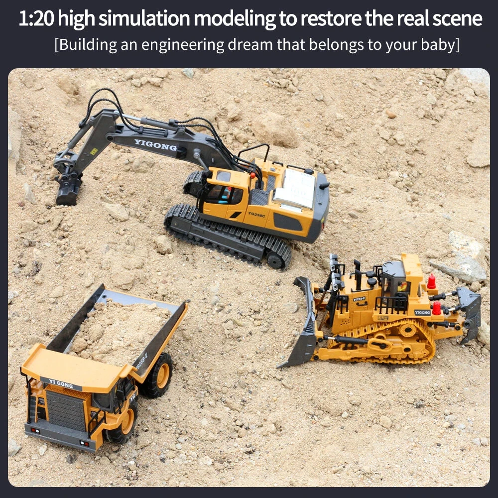 YIGONG 258-21 1/20 2.4G 9CH RC Car Dump Truck LED Light Music Construction Engineering Vehicles Models Toys Kids Children Gift - Image 2