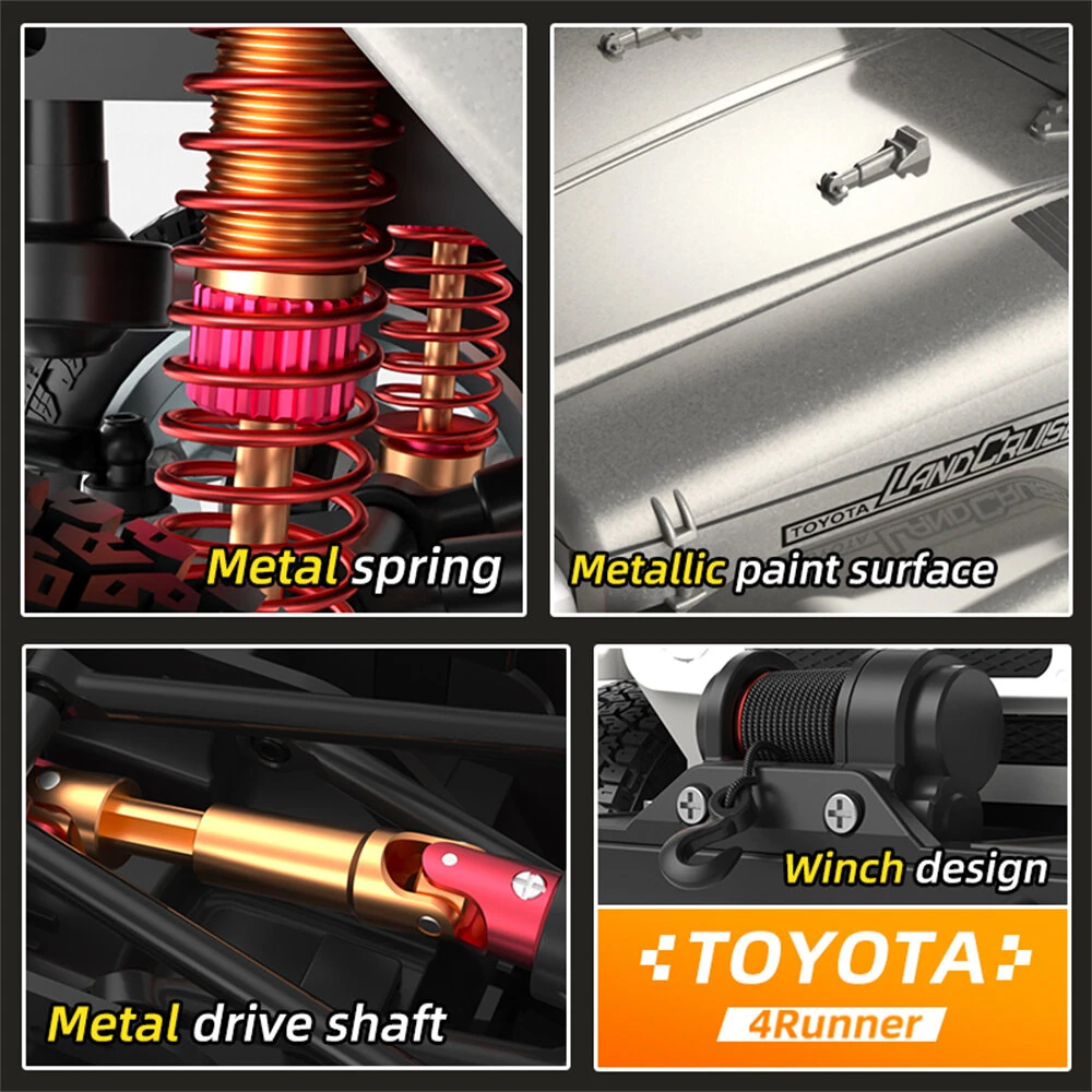 TRASPED HG4-211 RTR 1/16 2.4G 4WD RC Car for TOYOTA FJ40 Land Cruiser Off-Road Truck with Winch LED Light Sound Smoke Simulated Suspension Metal Drive Shaft Spring Wheel Hub Remot Control Vehicles Models Toys - Image 7