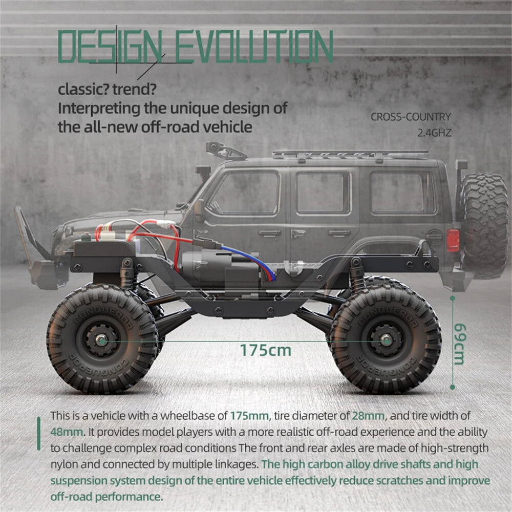 HB Toys RTR R1601/2/3 1/16 2.4G 4WD RC Car Full Proportional Rock Crawler LED Light Off-Road Climbing Truck Vehicles Models Toys - Image 7
